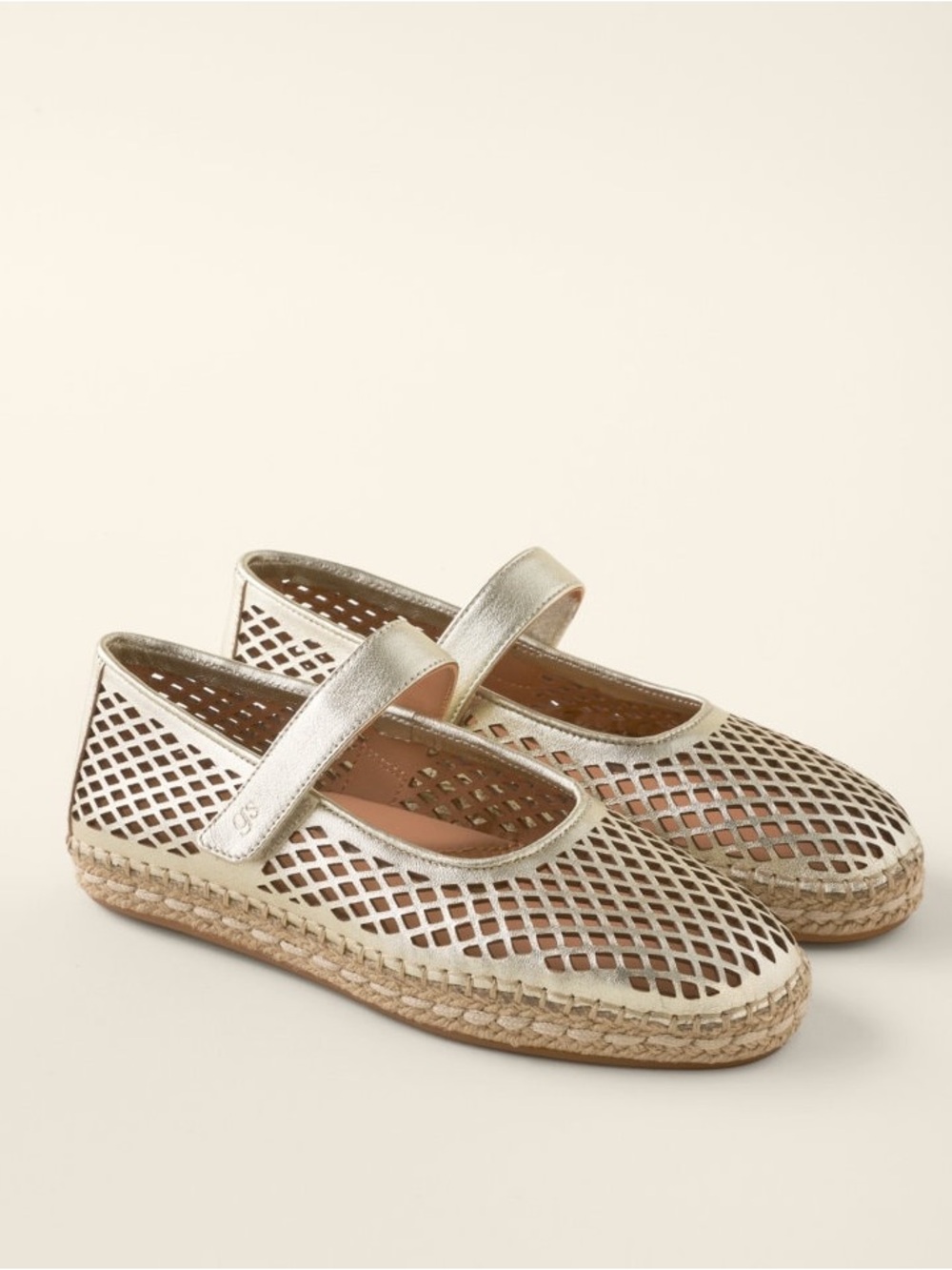 Gentle Souls Sienna Gold Metallic Fishnet Mary Jane Espadrille Flats 7.5